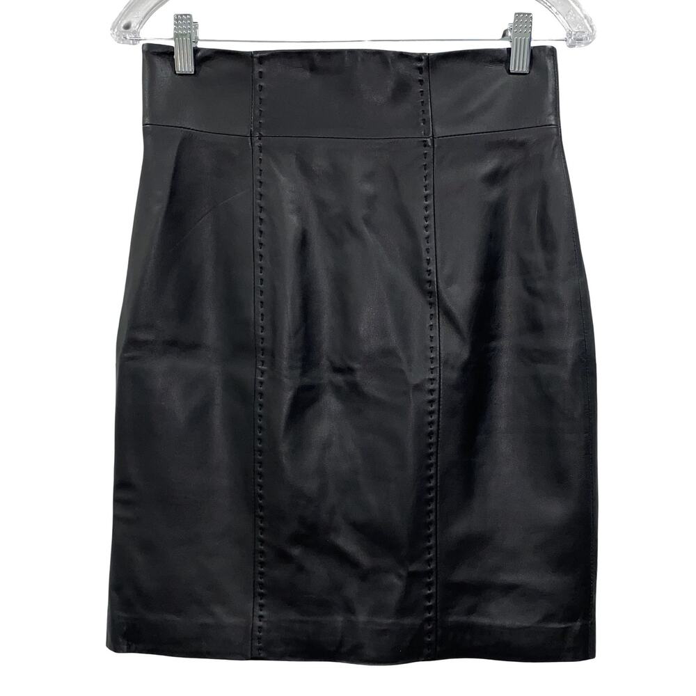 Black Leather Skirt Knee Length Size 6 Petite